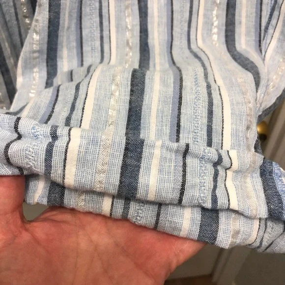 Lane Bryant Linen Blend Beach Pants Size 26 Colors White Blues Metallic Stripes - Picture 4 of 13